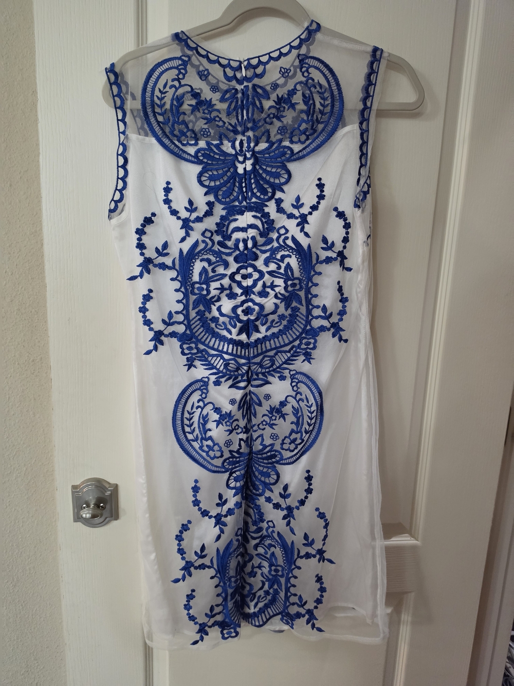 Chicwish White Midi Dress with Blue Embroidery
